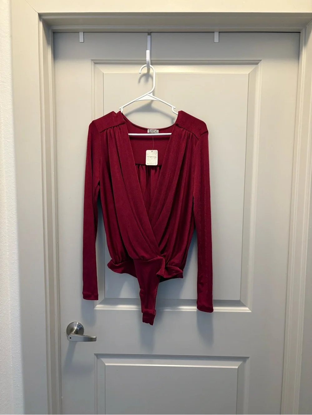 Free People Wine Wrap-Front Long Sleeve Bodysuit NWT Size M